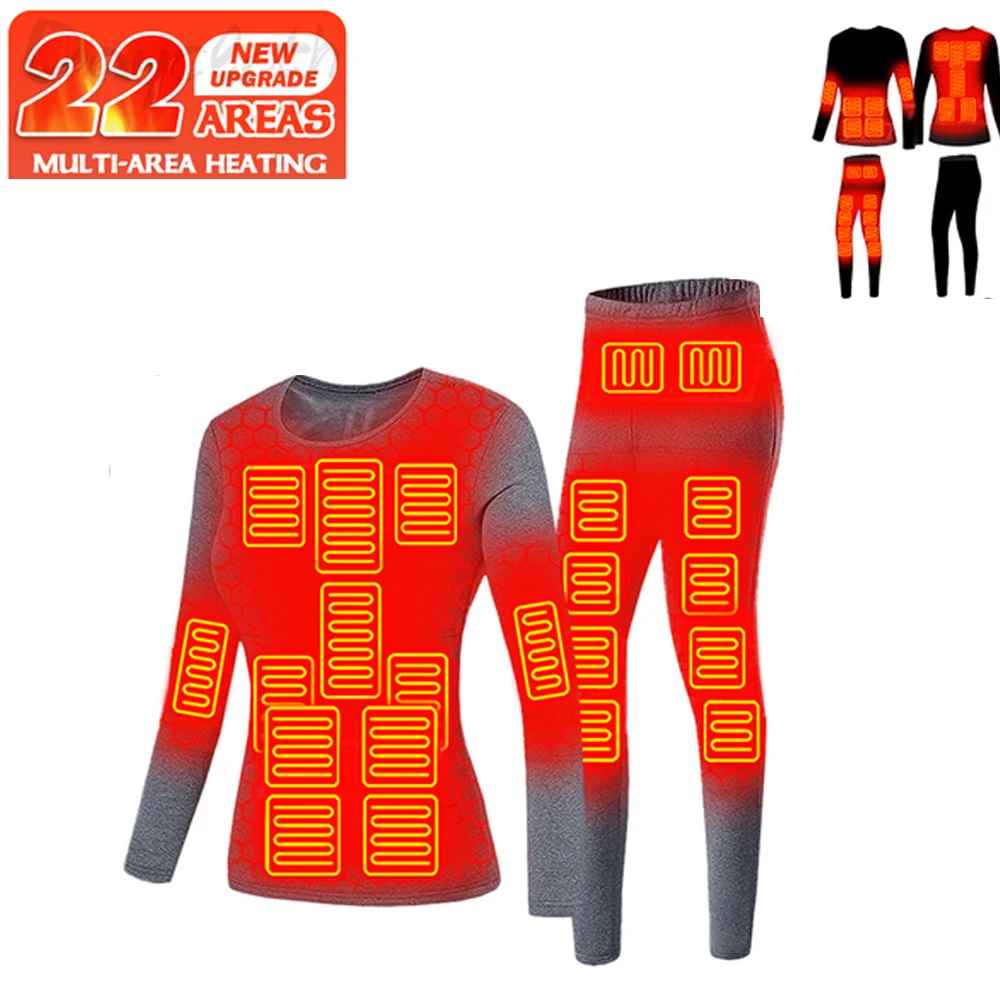 

22 Areas Thermal Underwear Sets Winter Self Heated Suit USB Electric Heating Jacket Clothing Fleece Thermal Men Women Long Johns