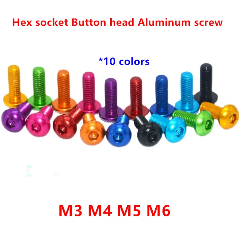 10pcs ISO7380 Allen socket Screw M3 M4 M5 M6 Colourful Aluminum Alloy Hex Hexagon Socket Round Button Head Machine Screw Bolts