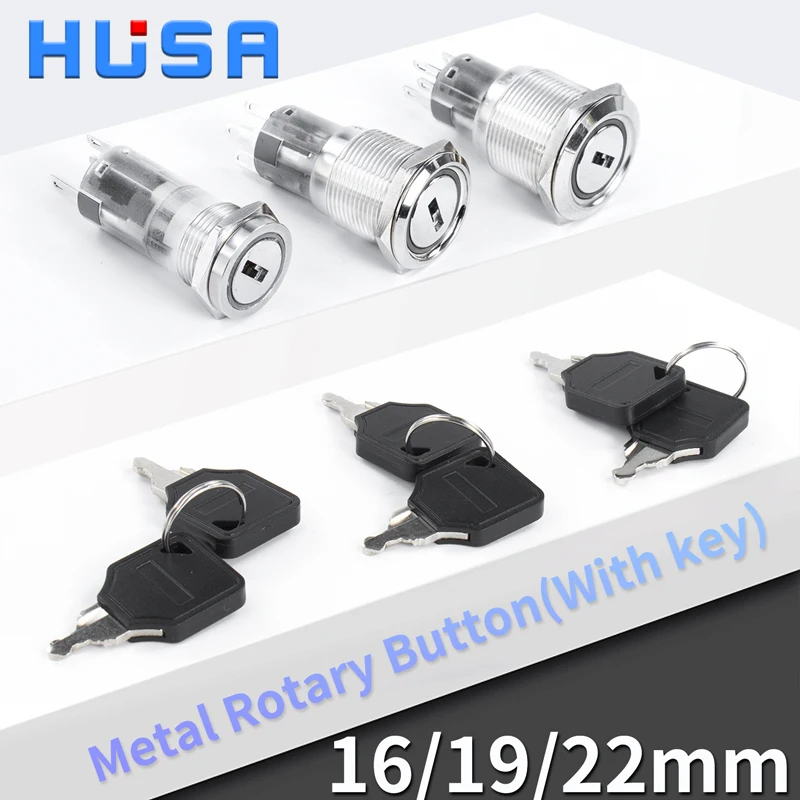 

16/19/22mm with key Metal Rotary Push Button Switch 2/3 position self-locking self-reset retaining type NO/NC ON OFF