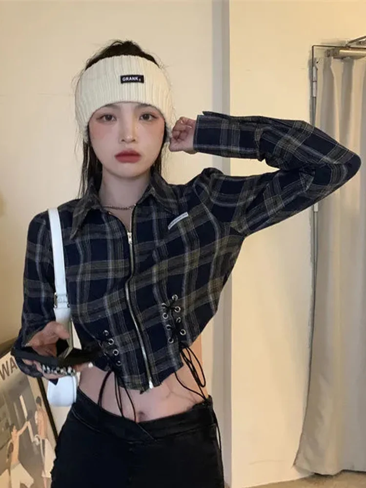 Zoki тонкие укороченные клетчатые рубашки женская уличная одежда с длинным