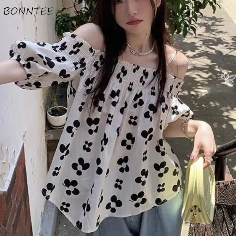 

Блузка женская с открытой спиной и воротником-лодочкой, эстетичный мешковатый Повседневный Нежный сарафан с принтом, популярная повседневная одежда с рукавами-фонариками, на лето