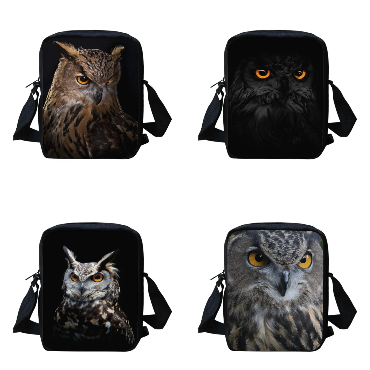 

Funny Owls Shoulder Bags Black Small Handbags Travel Girls Cross Body Bags Woman Portable Children School Bags Versatile Mochila