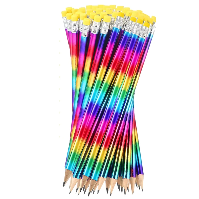 

144Pcs Rainbow Color Pencils For Kids Colorful Wood Pencils Round Pencils With Eraser For Kids Home Office School