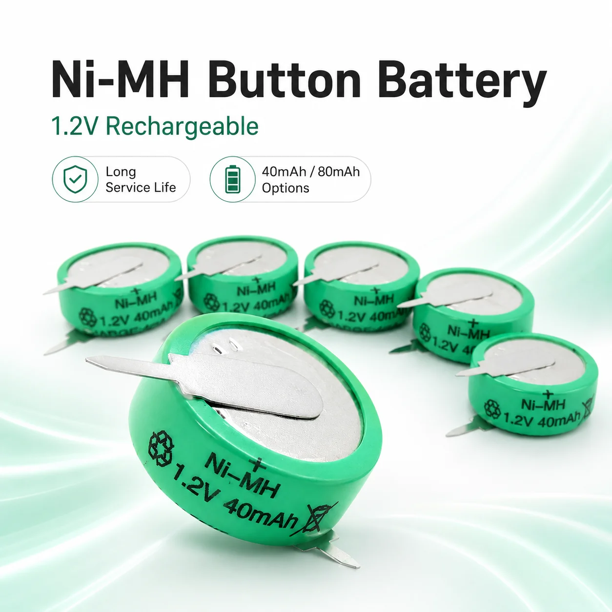 Фото NiMH аккумулятор-таблетка 1.2В 80мАч для солнечных садовых светильников, часов, электронных игрушек, замена для небольших устройств №2