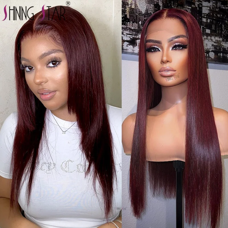 Burgundy Lace Front Wig Transparent Colored 99J Red 13X4 Hd Lace Frontal Wigs Human Hair PrePlucked Peruvian Lace Front Wig Remy
