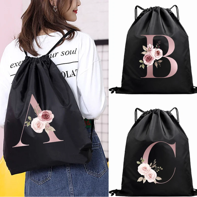 26 Letter Print Backpack Drawstring Shoe Bag Drawstring Bags for Kids Summer Outdoor Portable String Bag Thicken Drawstring
