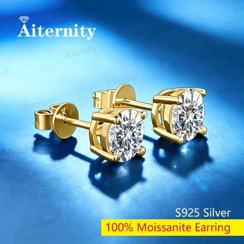 Серебряные серьги-гвоздики с муассанитом AITERNITY