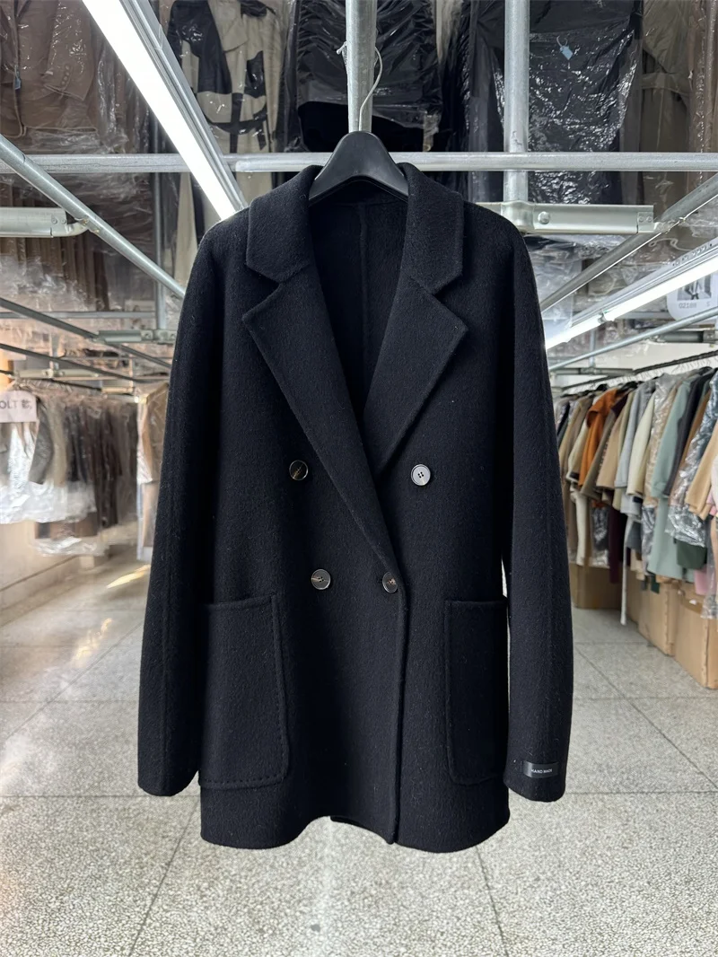 Женская короткая шерстяная куртка офисные двубортные свободные пальто в