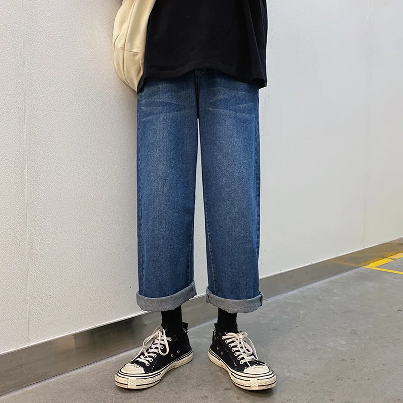 

Summer Blue Jeans Men's Fashion Casual Oversized Wide Leg Jeans Men Streetwear Hip Hop Loose Straight Denim Pants Mens Trousers