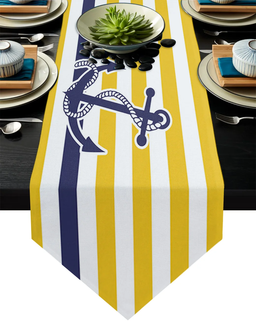 

Желтая, белая, синяя скатерть в полоску с якорем, украшение для деревенской свадьбы, скатерть для дома, отеля, вечеринки, кухни, обеденного ст...