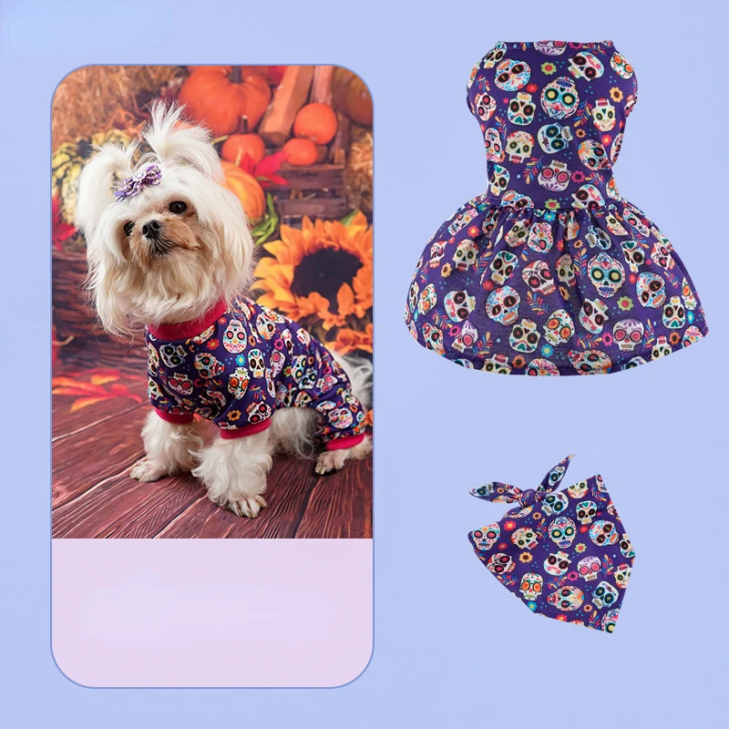 

Одежда для домашних животных на День всех святых, одежда для собак с черепом, одежда для кошек и маленьких тыкв, симпатичная тонкая весенне-л...