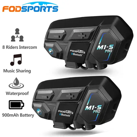 мотогарнитура для шлема Bluetooth-гарнитура Fodsport M1-S Pro домофон для шлема, беспроводная мотогарнитура,мотошлем переговорное устройство для мотоциклистов, 2 шт.домофон,гарнитура для мотошлема,блютуз гарнитура