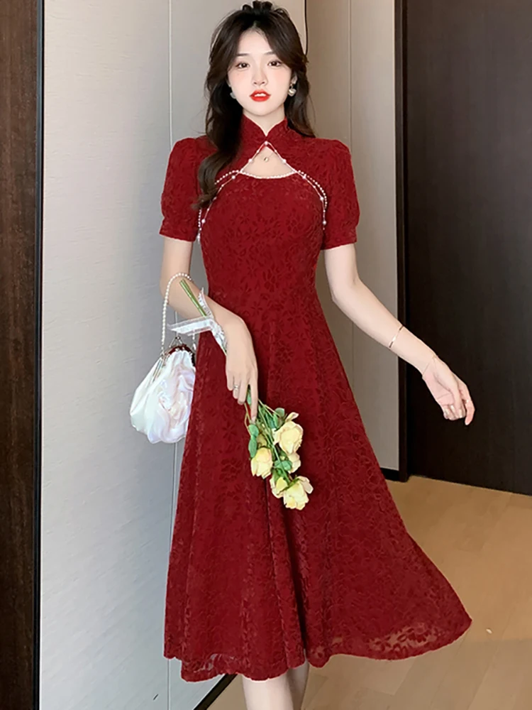 

Роскошное пикантное короткое вечернее шикарное красное свадебное летнее винтажное платье Черное женское платье средней длины с бусинами и рукавами-фонариками платья 2023 Длинные