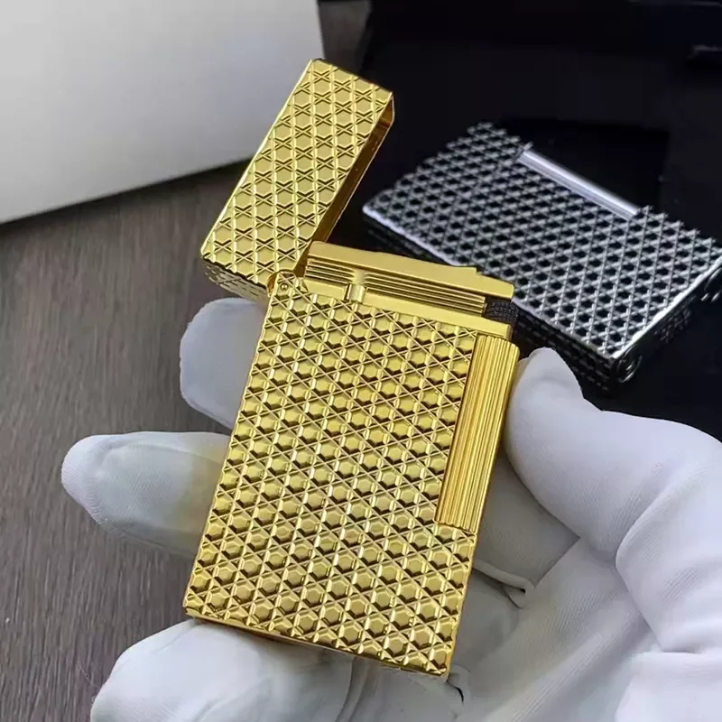 

NEW Modern Lattice Engraving ST Ligne-2 Flame Lighter Brass Collectible Memorial Gift Good Sound 007 Film