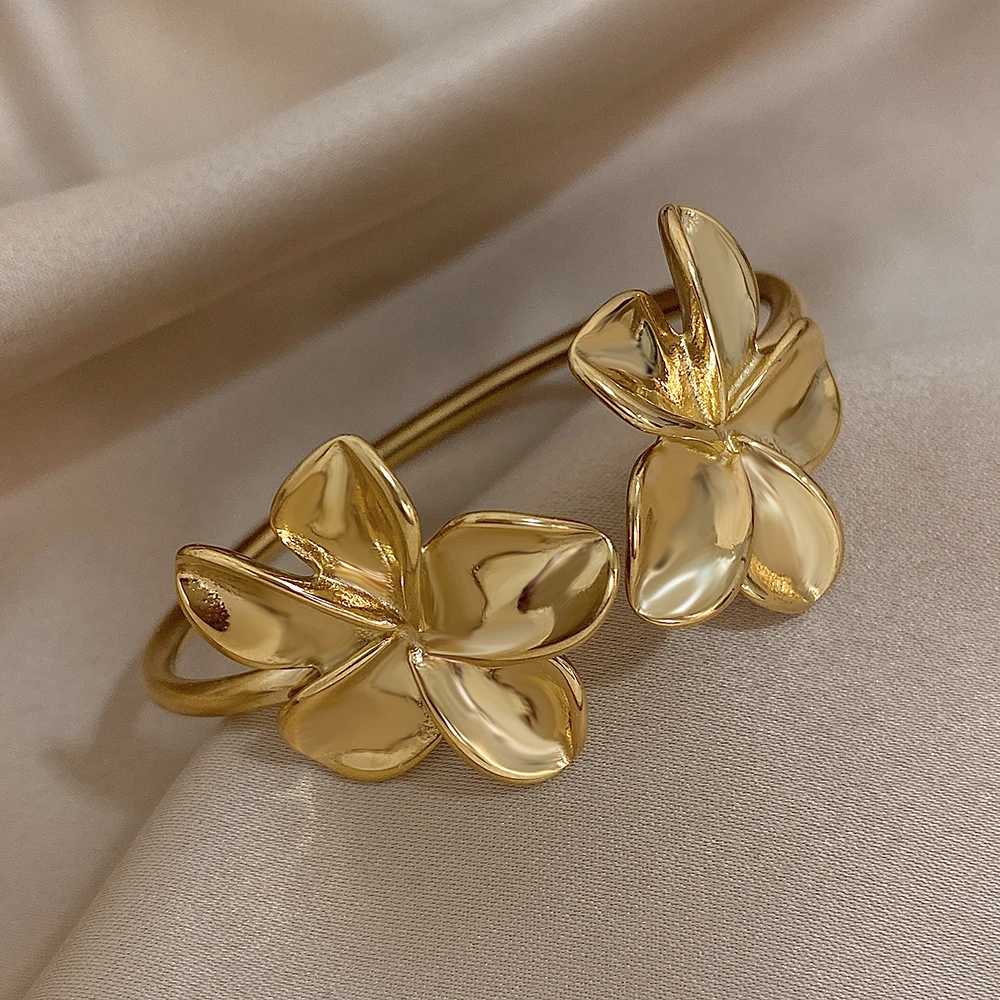 Милый большой металлический Цветочный Браслет-манжета для женщин и девушек