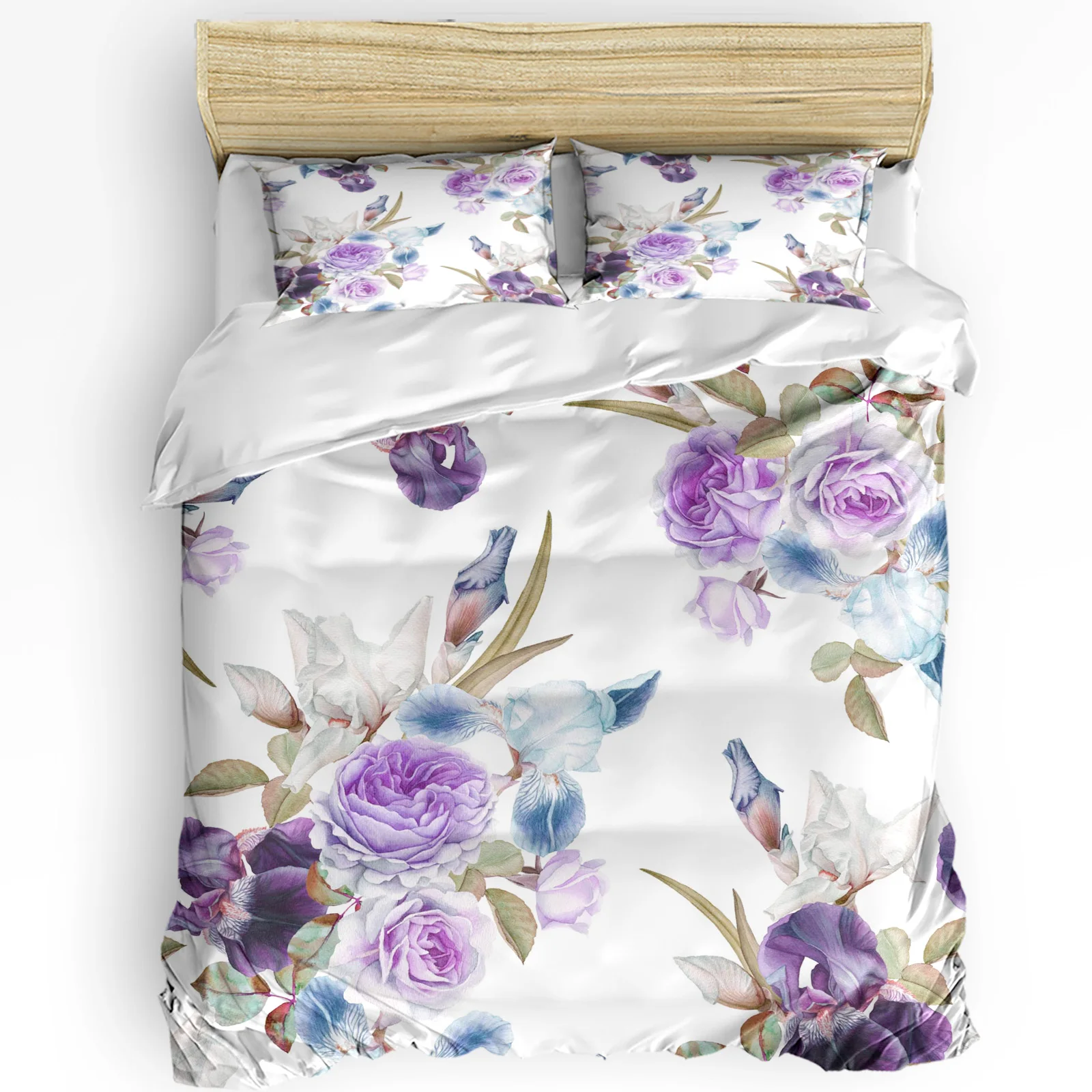 

Rose Flower Purple Iris Printed Comfort Duvet Cover Pillow Case Home Textile Quilt Cover Boy Kid Teen Girl 3pcs Bedding Set