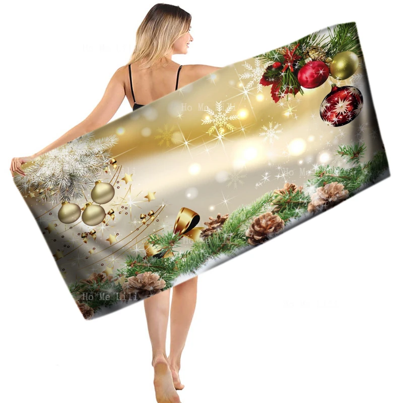 

Golden Christmas Pine Cone Xmas Ball Red Star Ornamental Trees And Snow Elegant Drying Towel By Ho Me Lili Fit For Swim Yoga Etc