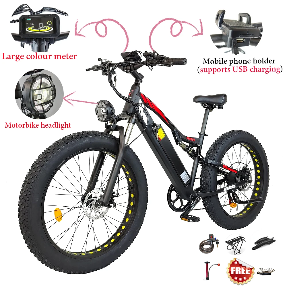 Беспошлинный SMLRO V-06 26-дюймовый электрический велосипед с толстыми шинами 48 в 1000