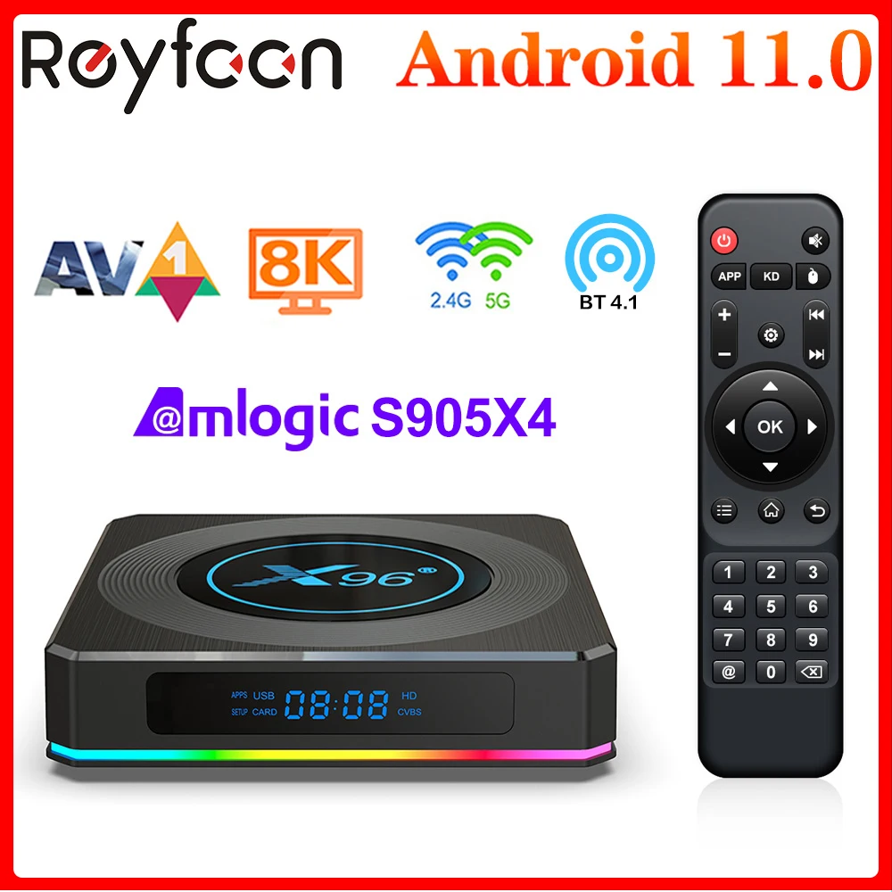 

ТВ-приставка X96 X4 Android 11 Amlogic S905X4 8K RGB с подсветкой, поддержка AV1 Dual Wifi BT4.1 Youtube, 4 Гб 64 ГБ 32 ГБ
