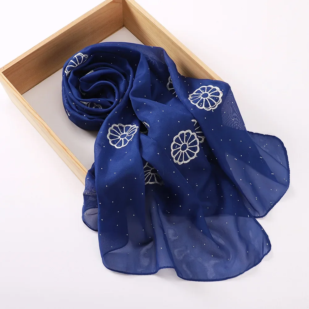 Шифоновый шарф-хиджаб с вышивкой бриллиантами хиджабы для женщин тюрбаны платок