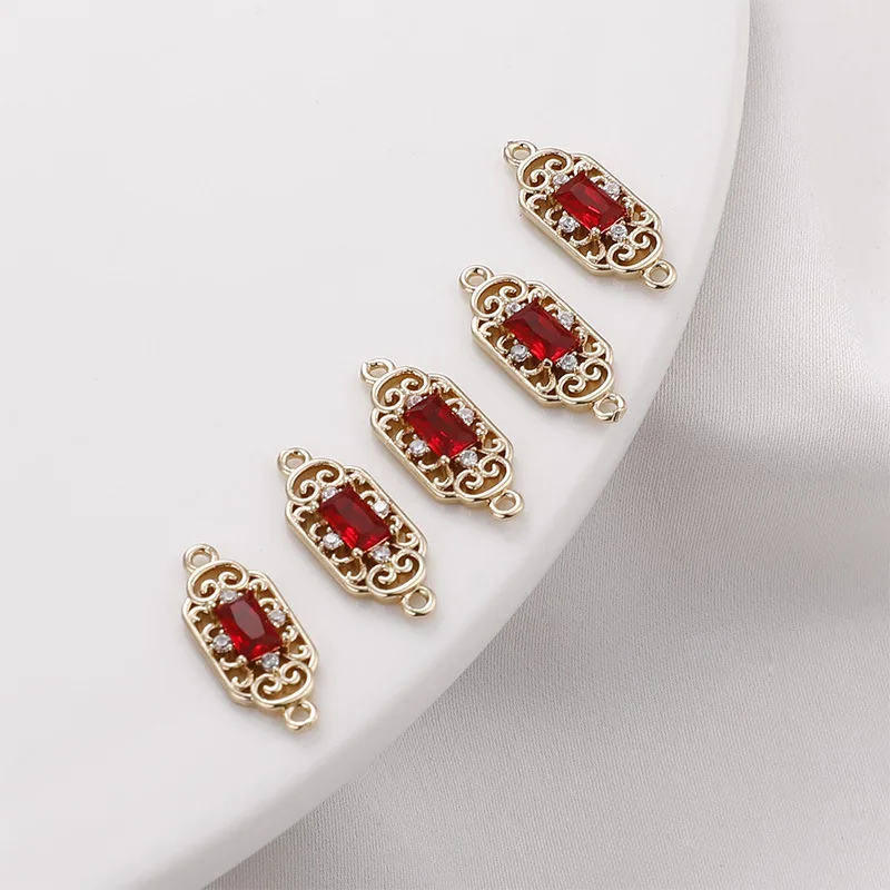 

10pcs Vintage Lace Rectangular Hollow Crystal Zircon Pendant Diy Earrings Bracelet Necklace Jewelry Accessories