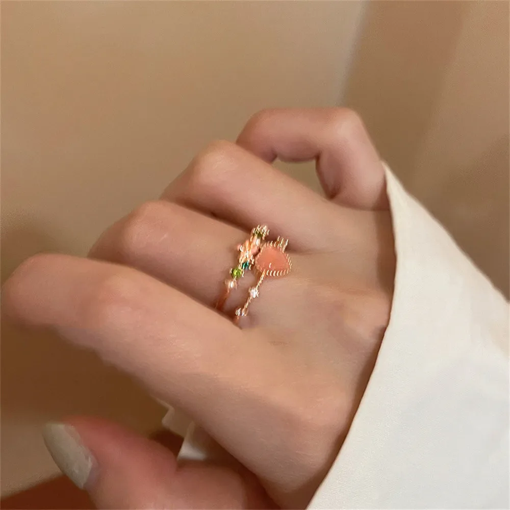 

Silver Color Trendy Crystal Stone Heart-Shape Double-deck Opening Adjustable Ring For Women Design Irregular Surface Jewelry