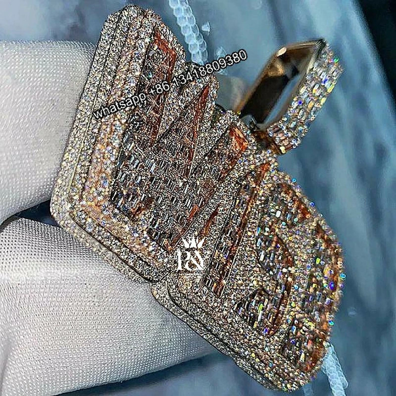 

OTIY Customized Hip Hop Iced Out 925 Silver Charm Letter Name Emerald Baguette Moissanite Diamond Pendant Necklace Chain Jewelry