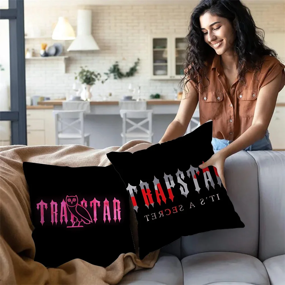 Pillow Covers Cartoon Fashion Letters T-Trapstars Sofa Decorative Home Double-sided Printing Short Plush Cute Cushion Cover