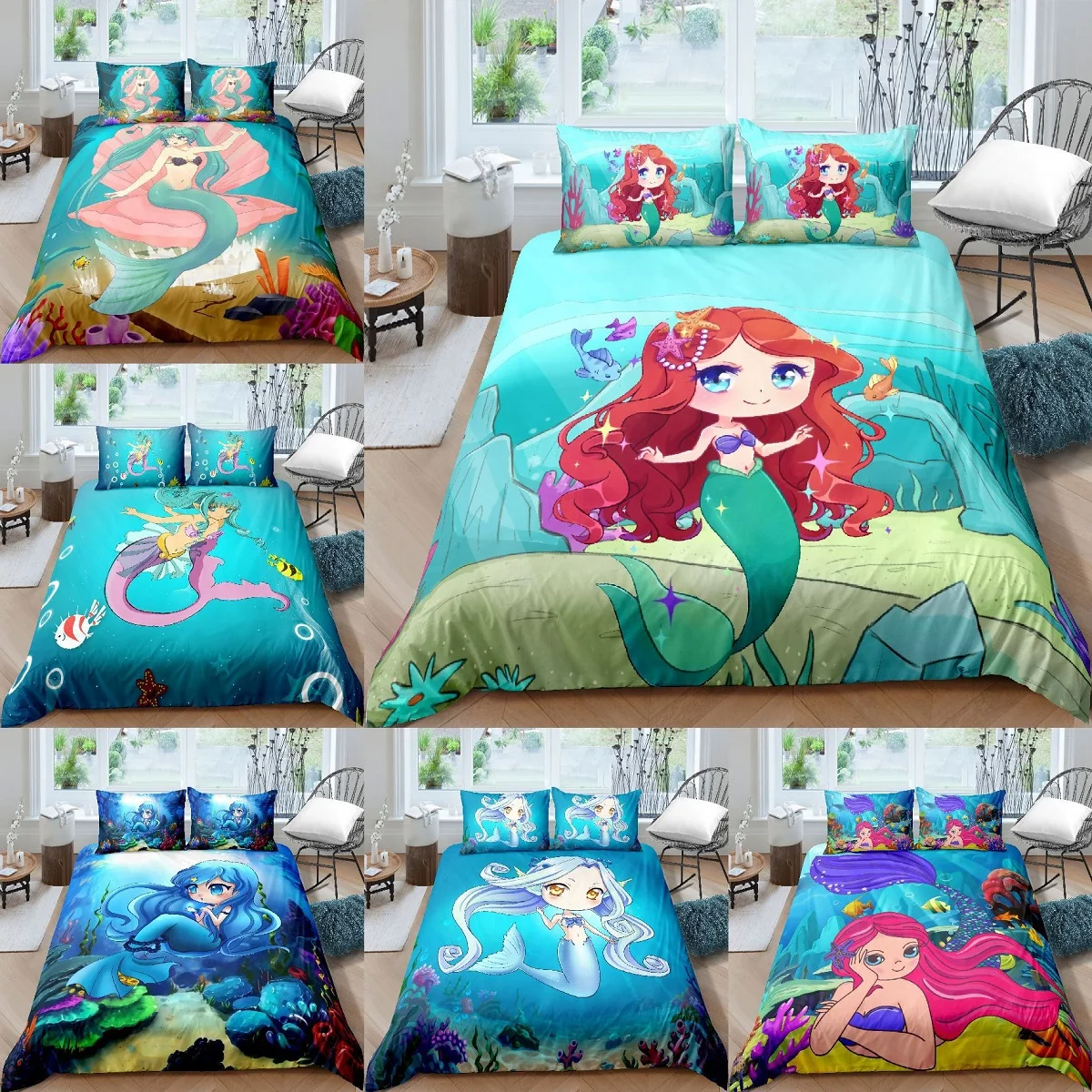 

HD Digital Mermaid Print Bedding Sets mermaid Duvet Cover+ Pillowcase 2/3pcs Single Twin Queen King US/AU/EU Size Hometexile