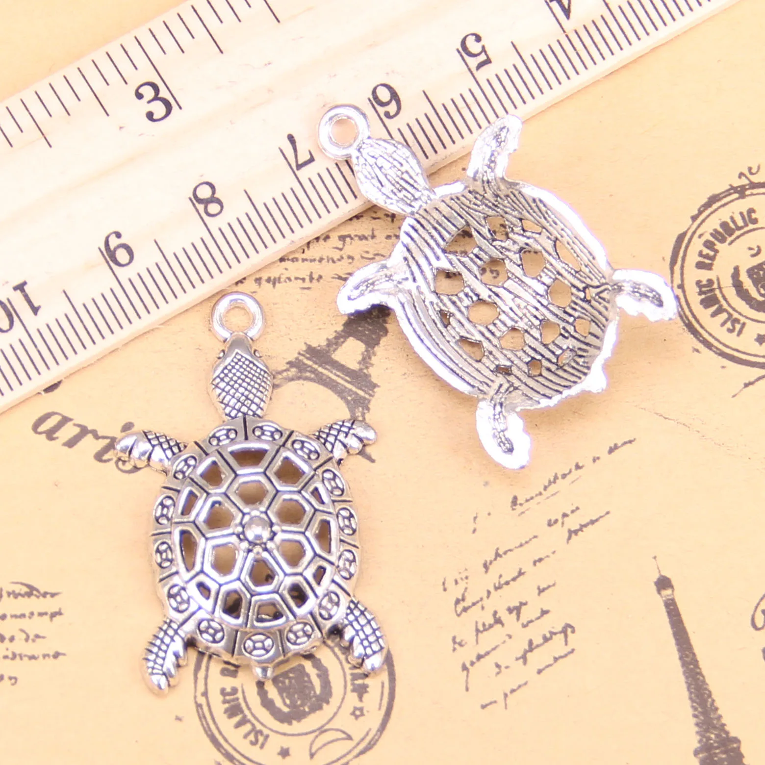 

26pcs Charms Hollow Tortoise Turtle Sea 38x25mm Antique Silver Plated Pendants Making DIY Handmade Tibetan Silver Jewelry