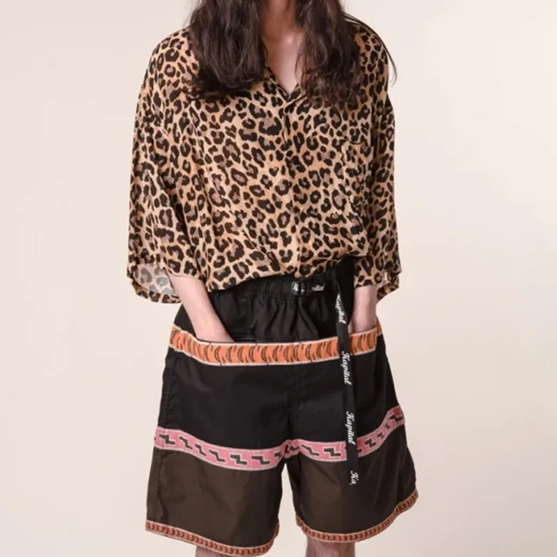 KAPITAL 21SS Two Color Tiger Print Color Blocking Nylon Casual Loose Shorts For Men And Women