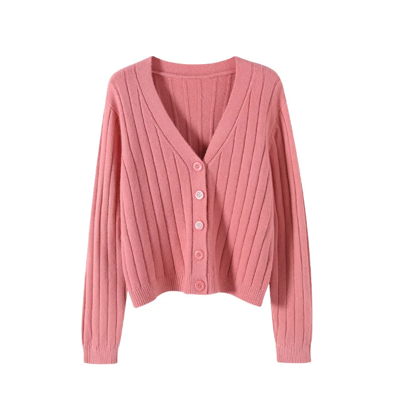 

Spring Autumn Cardigans Women Sweaters Solid Color Single Breasted Long Sleeved V-Neck Cropped Knitted Cardigan Tops Knitwears