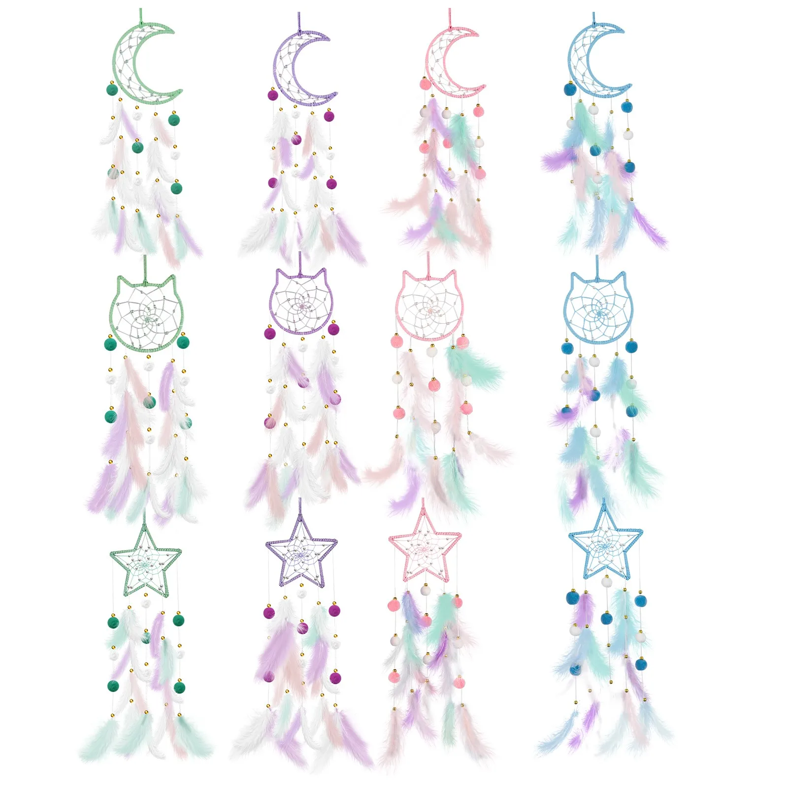 

Dream Catching Net Hanging Decoration Wind Chime Handmade Diy Material Bag Feather Woven Pendant Adorable Children'S Room