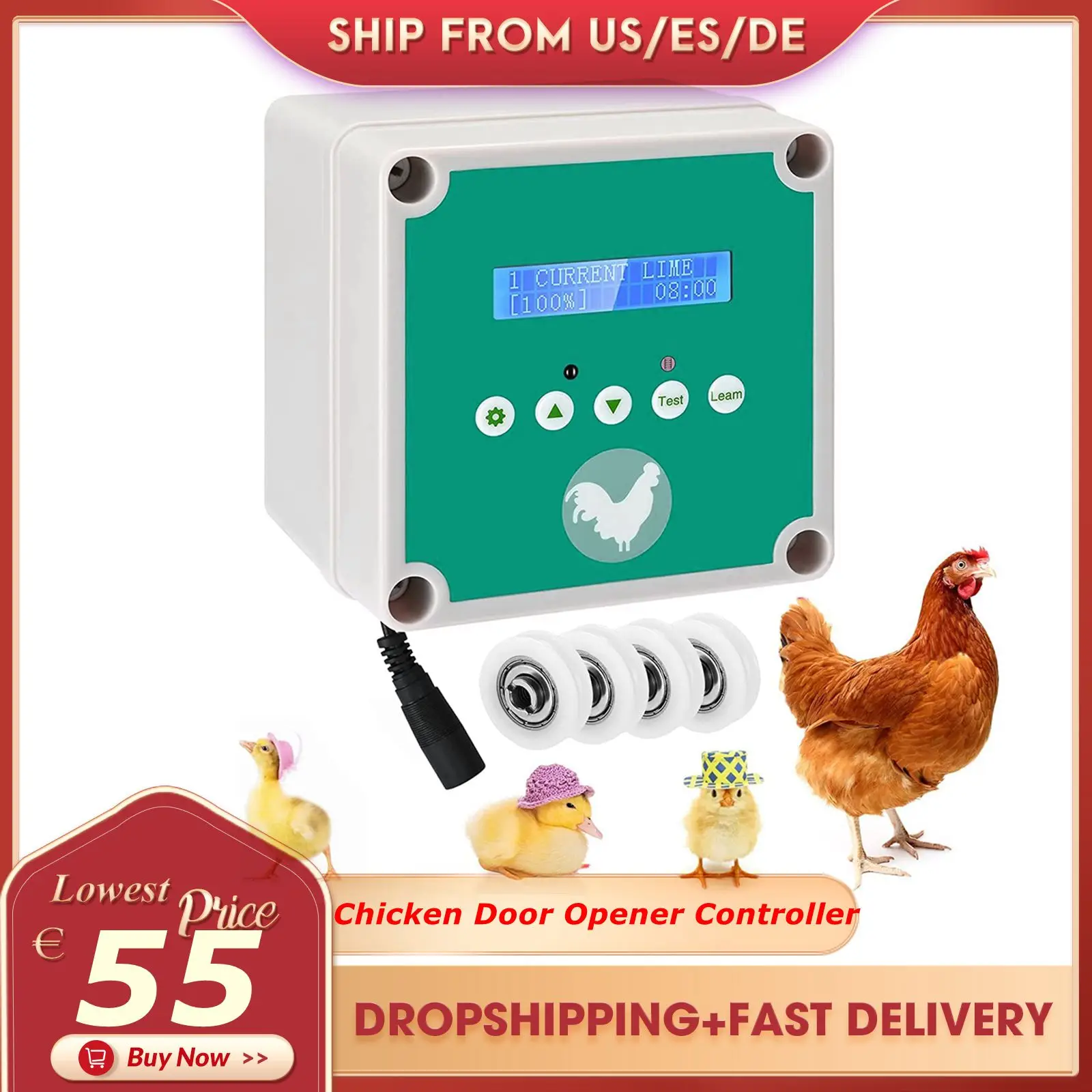 Automatic Chicken Coop Door Barn Opener Controller Kit Solar Poultry Equipment Chicken Farm Flap Automatic Remote Control Engine
