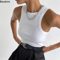 new summer kint women sexy tank crop tops summer o neck sleeveless solid slim skinny stretch basic casual vests gym women 2022