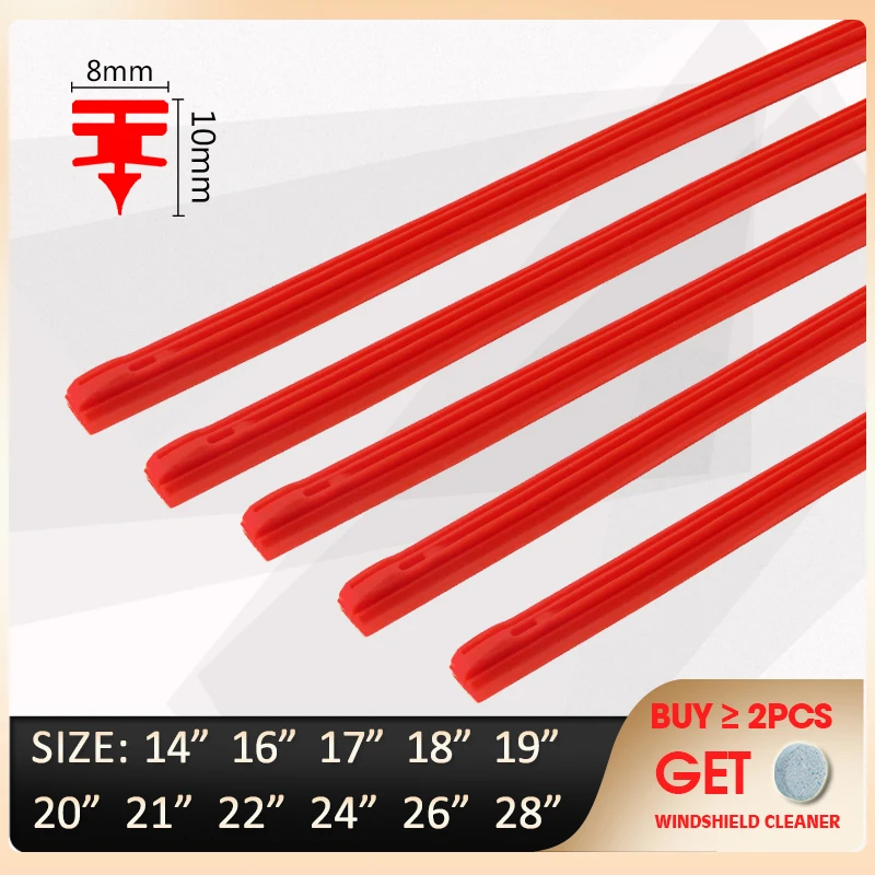 

2pcs Car Wiper Blade Windscreen Vehicle Insert Red silicagel Strip Refill 8mm Soft 14"16"17"18"19"20"21"22"24"26"28" Accessories