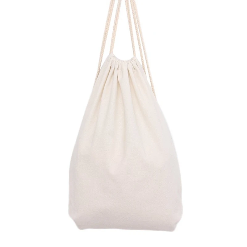 

ASDS-Canvas Drawstring Tote Bag Storage Backpack Solid Color Gym Pe Sports Sack Bags Shoulder Rucksack For Adults Children Schoo