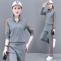 casual sports suit women autumn winter 2022 gray long sleeve jacket and trousers loose running clothes sweater two piece bs2363