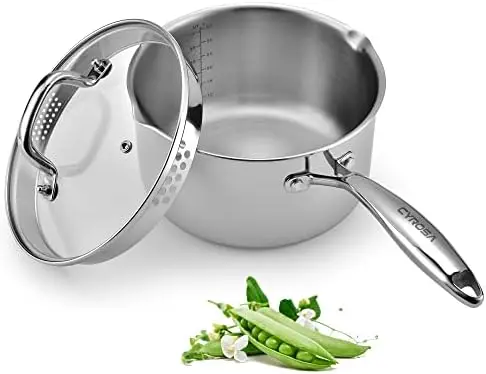 

Steel Saucepan with Glass Lid, 3.5 Quart Multipurpose Sauce Pan, Sauce Pot - for Easy Pour with Ergonomic Handle