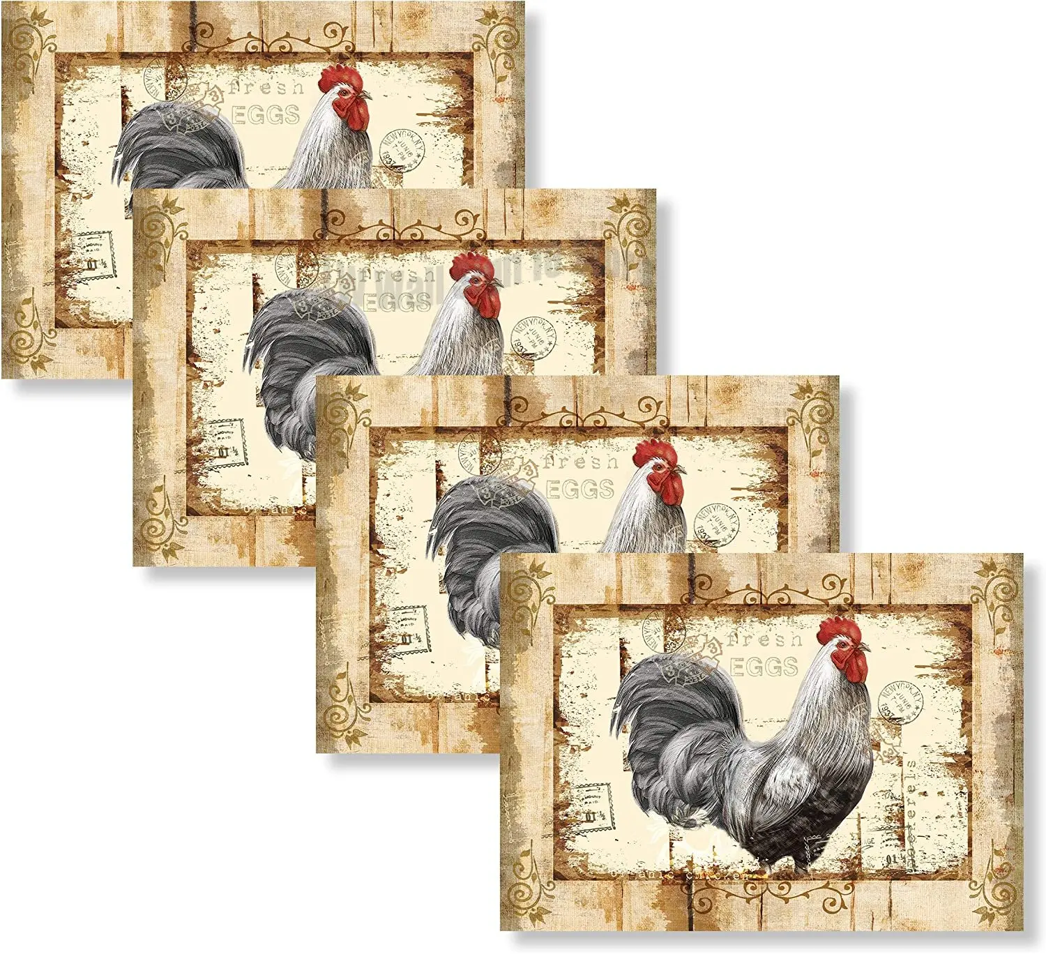 

Stain Resistant - Decorate Your Kitchen Table with Our Beautiful Rectangle pad placemat (White Rooster)