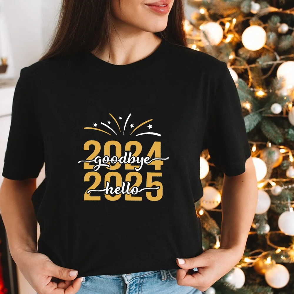 Новая женская футболка с принтом С Новым годом повседневная коротким рукавом 2025