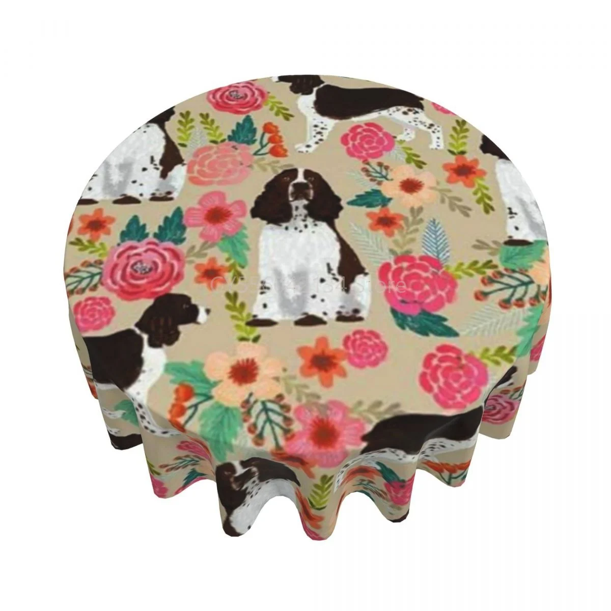 Round Tablecloth 60 Inch English Springer Spaniel Table Cover For Dinner Kitchen