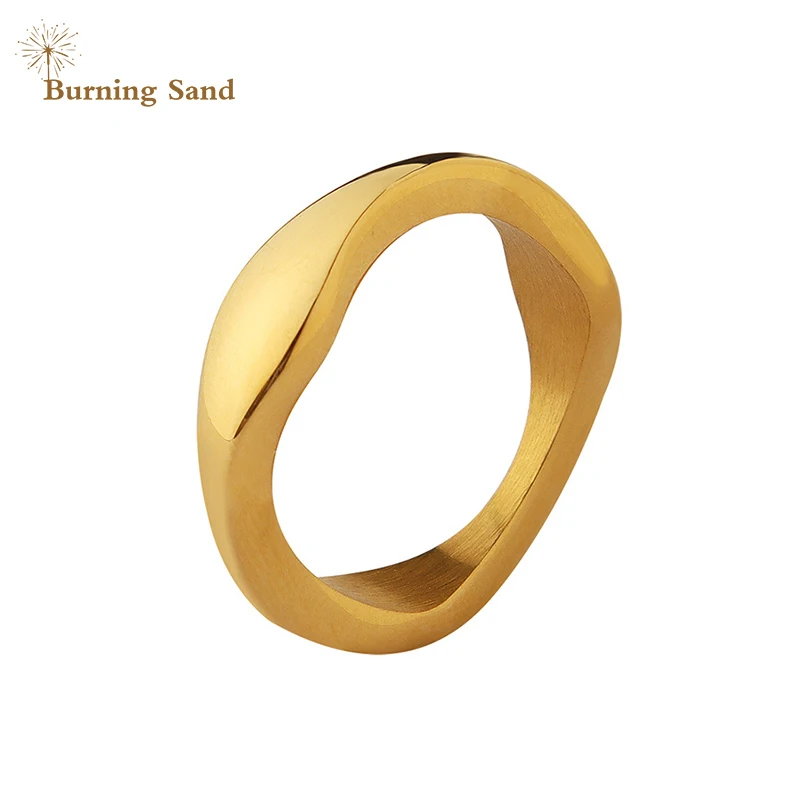 New Design Simple Round Stainless Steel Ring Occident Punk Gold Metal Texture Finger Jewelry for Women Anillos Mujer Gift