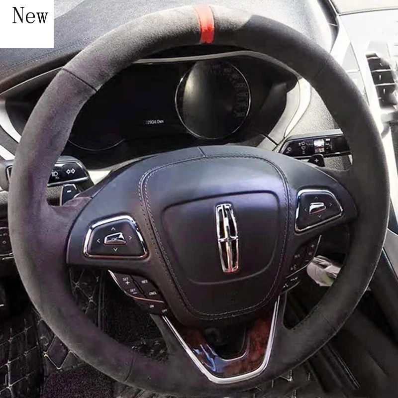

For Lincoln MKZ Continental MKC MKX Navigator DIY Black Suede Car Steering Wheel Cover Set Car Interior Accessories