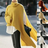 Autumn Winter Women Turtleneck Sweater Long Sleeve Side Split Windbreaker Solid Color Fashion Female Knitted Pullover Plus Size
