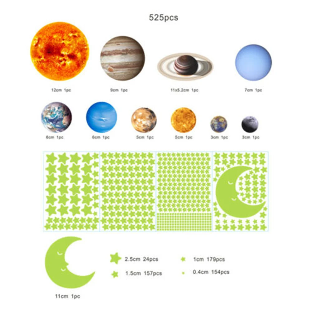 

Luminous Wall Stickers Room Decoration 525pcs Decoration Durable Light Green Plastic Practical Glow In The Dark