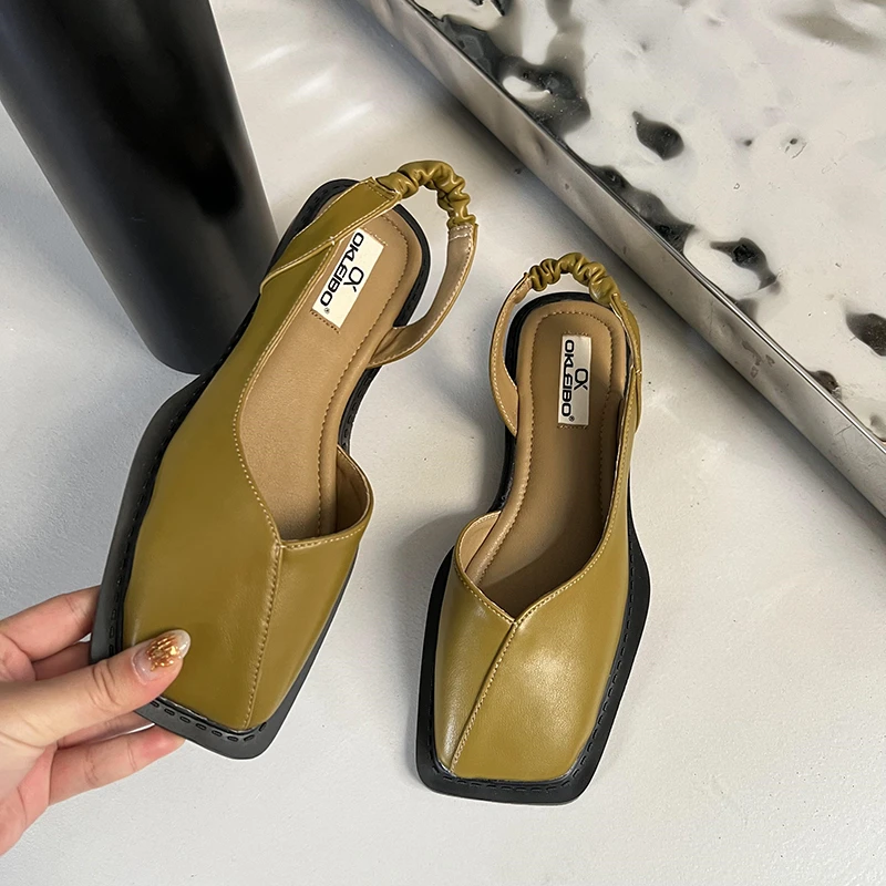 

Baotou sandals Women's Sexy Flat Candy Black Square Female Solid Color Casual Summer Footwear Ladies Party Toe Sandals Shoes