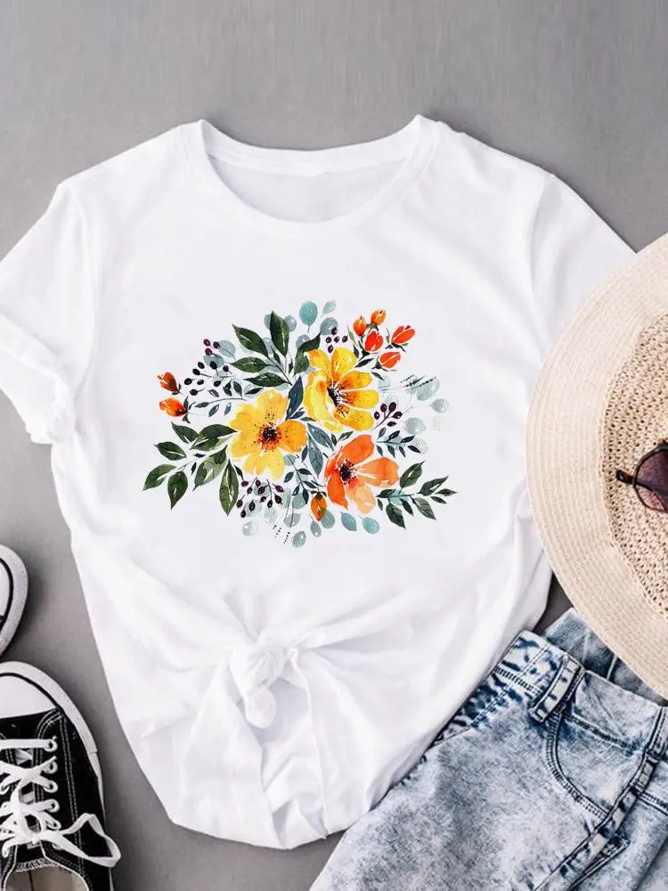 

Clothes Ladies Flower New Sweet 90s Women Print Fashion Casual Summer T Clothing T-shirts Short Sleeve Female Graphic Tee
