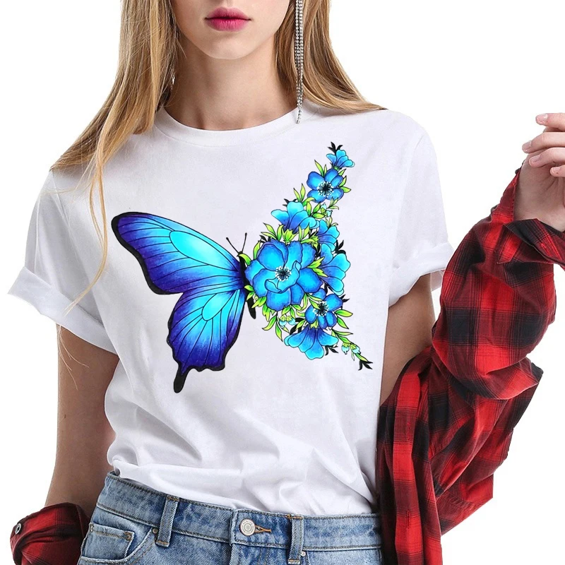 

Women Lady Cartoon Butterfly Floral Elegant Print Tshirt 2022 Fall Autumn T Shirt Clothes Tee Womens Top Female Graphic T-shirt