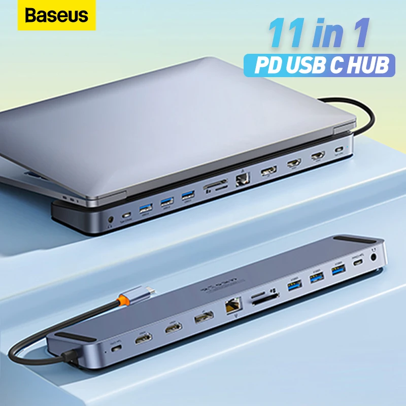 

Baseus USB Type-C концентратор PD 100 Вт 4K HD USB 3,0 RJ45 кардридер док-станция 11 в 1 концентратор адаптер для компьютера ноутбука Apple Book Air